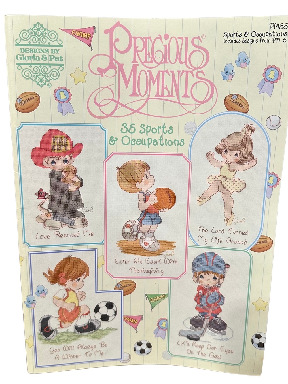 Precious Moments Cross Stitch 35 Sports Occupations Pattern Book Fireman Pilot